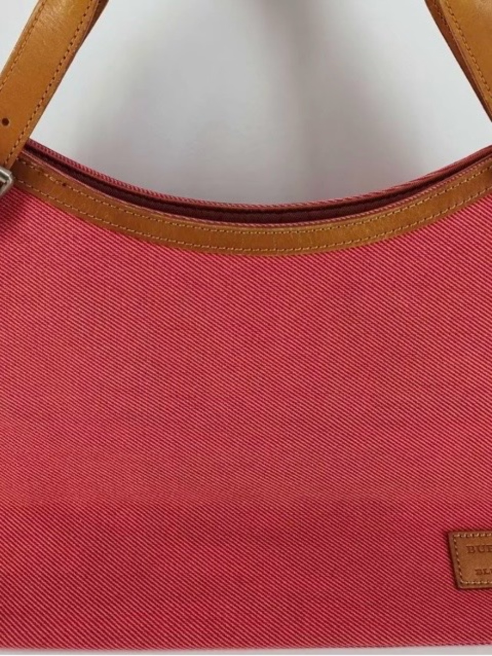 Women's Pinkish Canvas Shoulder Bag with Tan Leather Trim .